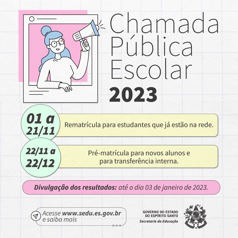 Governo Es Chamada Pública Escolar 2023 Da Rede Pública Estadual Tem Início Nesta Terça Feira 1º 4226